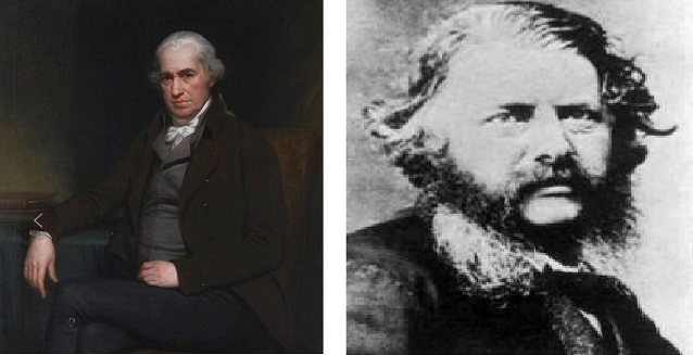 左：詹姆斯.瓦特 JAMES WATT；右：朗肯 W.J.M.Rankine